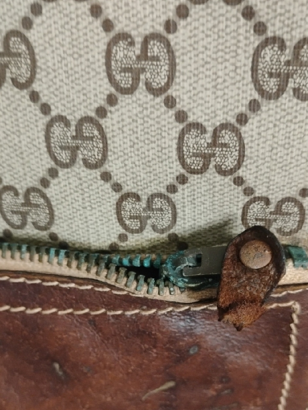 Authentic Gucci  Monogram Tote Bag with Brown Leather Pocket - Picture 4 of 11